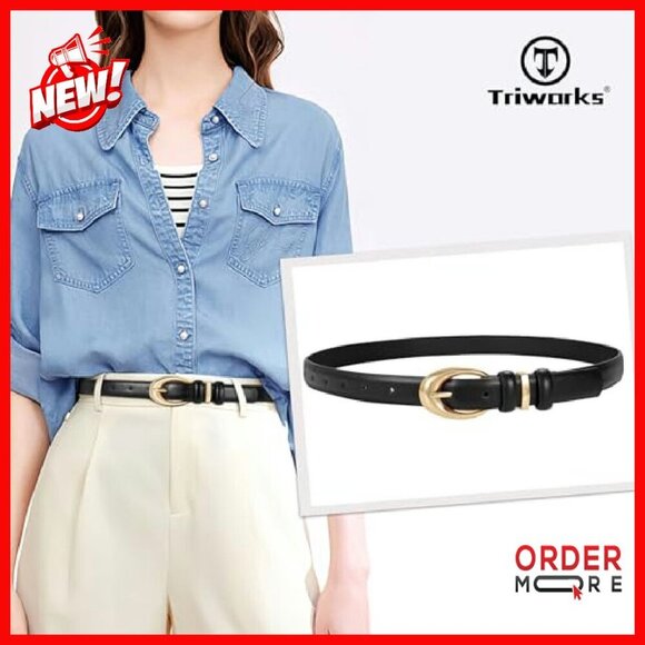 2 Pack Women\'s Faux Leather Skinny Belts with Gold Buckle for Jeans Pants main image 5